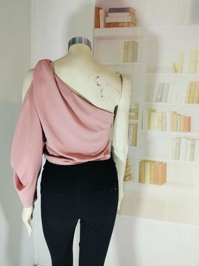 SHEIN Pink One-Shoulder Draped Blouse